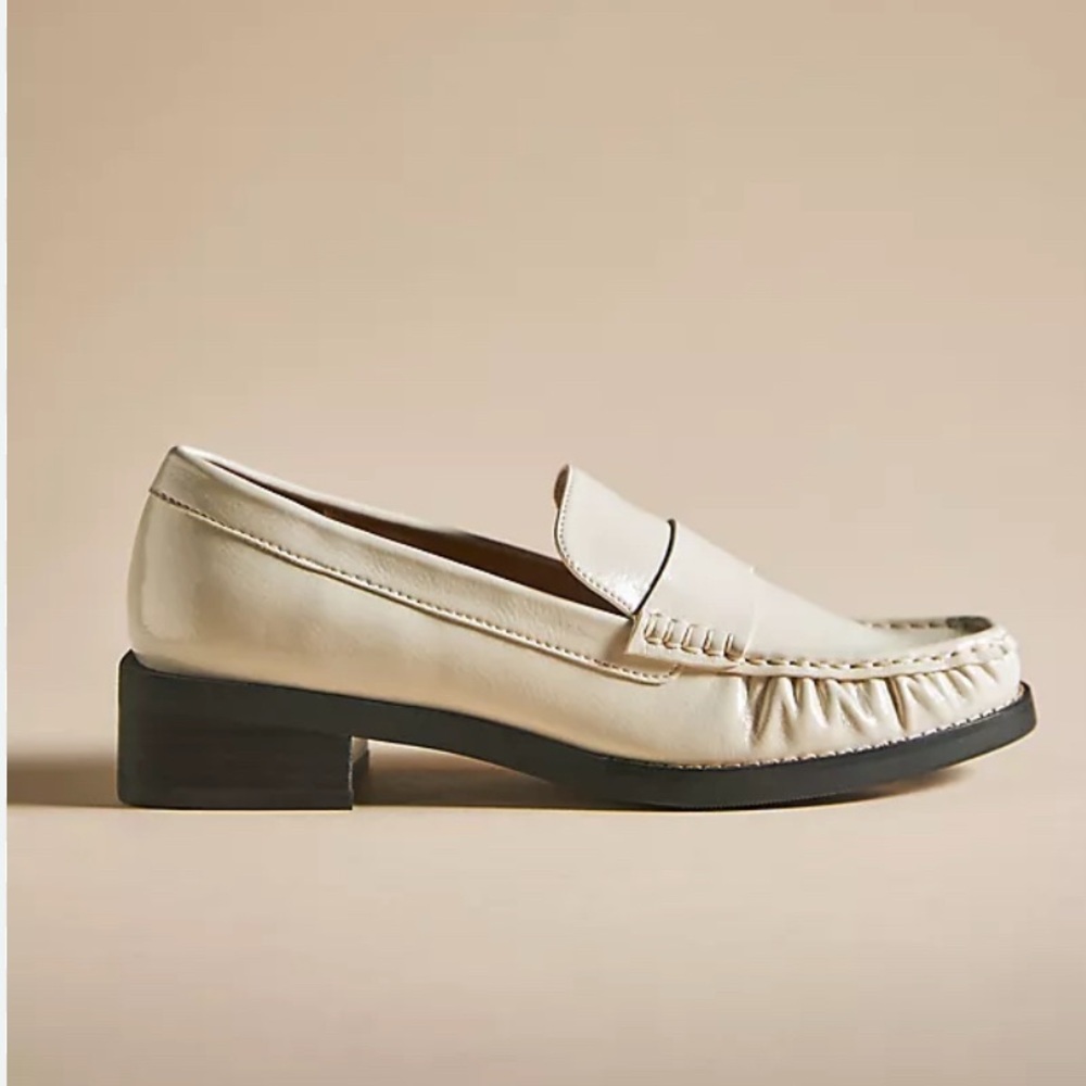 Anthropologie Vegan leather white loafers